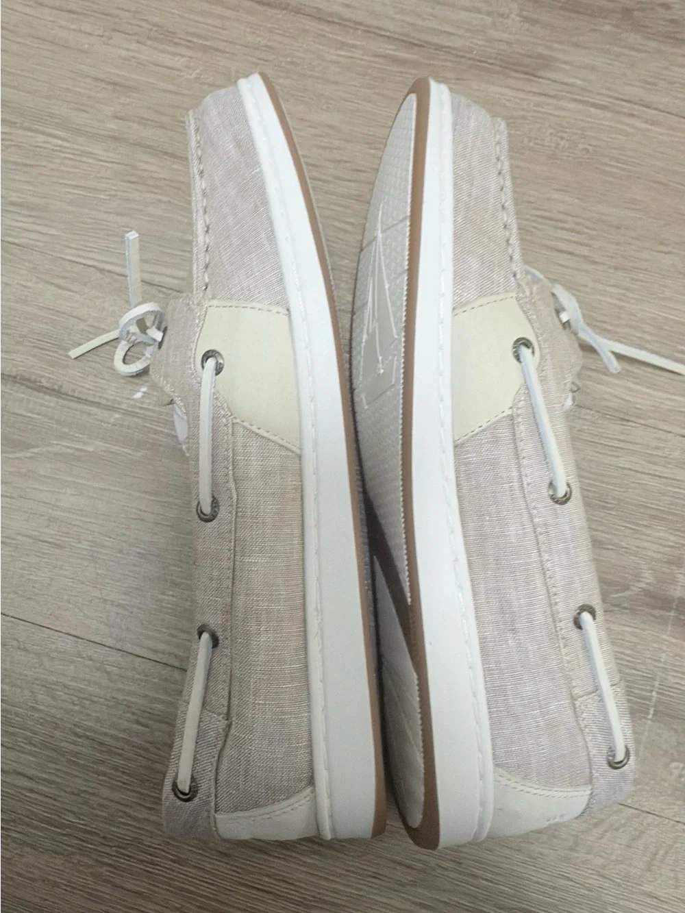 Sperry topside woman Light Beige Canvas Boat Shoes with White Laces